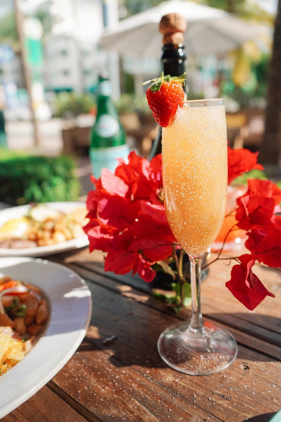 Strawberry mimosa in morning light at Wilde on the Porch